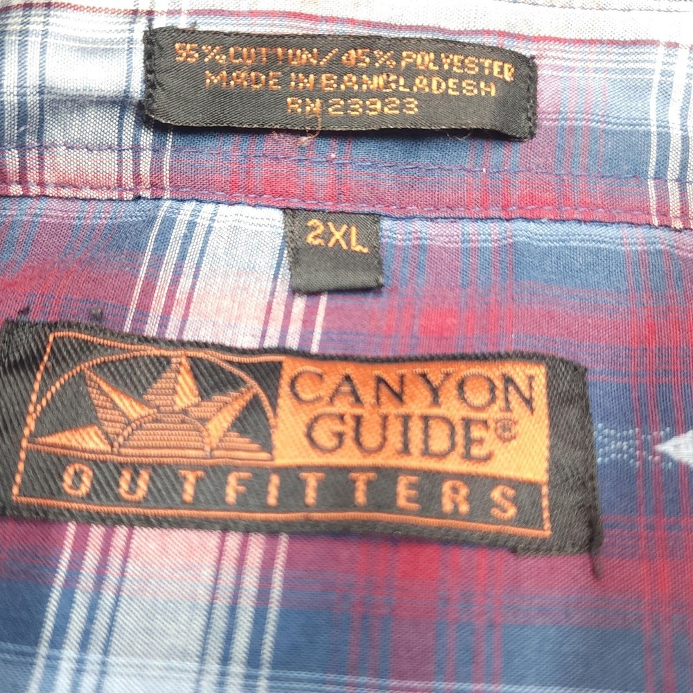 Canyon Guide Outfitters Shirt Mens 2XL Blue Plaid Short Sleeve Western Snap - Picture 3 of 9